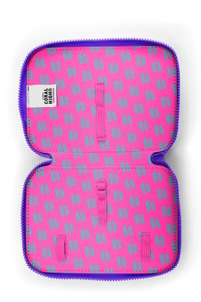 Coral High Mor Leopar Desenli Çift Katlı Kalem Çanta 11132 - 6