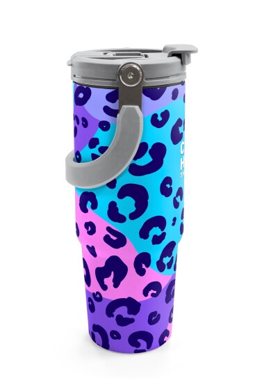 Coral High Mor Leopar Desenli Pipetli ve Direkt İçim Çelik Termos 900 ml 38709 - 6