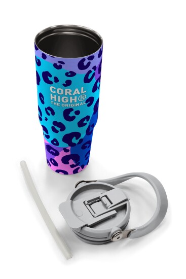 Coral High Mor Leopar Desenli Pipetli ve Direkt İçim Çelik Termos 900 ml 38709 - 8