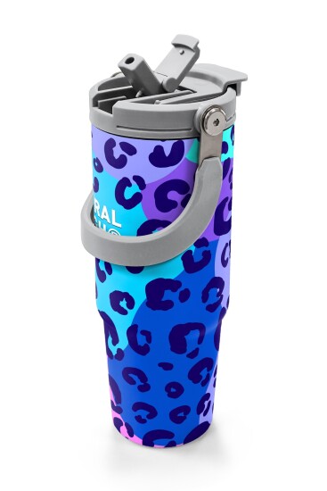 Coral High Mor Leopar Desenli Pipetli ve Direkt İçim Çelik Termos 900 ml 38709 - 2