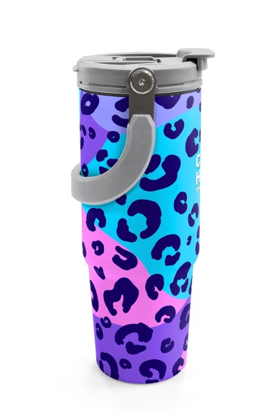 Coral High Mor Leopar Desenli Pipetli ve Direkt İçim Çelik Termos 900 ml 38709 - 6