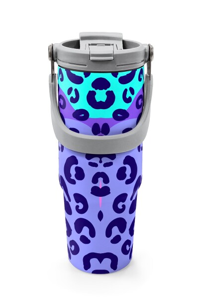Coral High Mor Leopar Desenli Pipetli ve Direkt İçim Çelik Termos 900 ml 38709 - 7