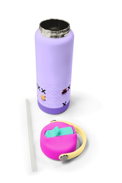 Coral High Mor Lila Desenli Katlanır Ağızlıklı Çelik Termos 650 ml 38350 - 5