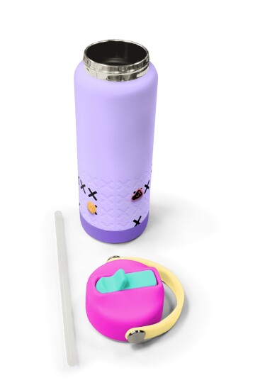 Coral High Mor Lila Desenli Katlanır Ağızlıklı Çelik Termos 650 ml 38350 - 5