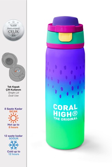 Coral High Mor Lila Renk Geçişli Pipetli ve Direkt İçim Çelik Termos 800 ml 38526 