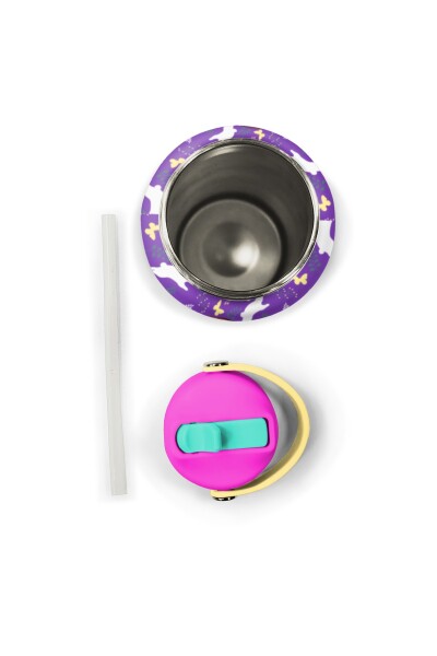 Coral High Mor Pembe Bisikletli Kız Desenli Katlanır Ağızlıklı Çelik Termos 650 ml 38394 - 6