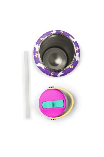 Coral High Mor Pembe Bisikletli Kız Desenli Katlanır Ağızlıklı Çelik Termos 650 ml 38394 - 6