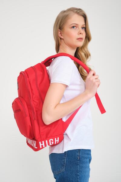 Coral High Kırmızı Nakış Logolu Dört Bölmeli USB Şarjlı Kulaklık Çıkışlı Sırt Çantası 24103 - 9