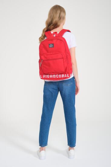 Coral High Kırmızı Nakış Logolu Dört Bölmeli USB Şarjlı Kulaklık Çıkışlı Sırt Çantası 24103 - 3