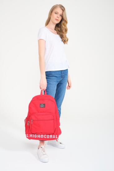 Coral High Kırmızı Nakış Logolu Dört Bölmeli USB Şarjlı Kulaklık Çıkışlı Sırt Çantası 24103 - 6