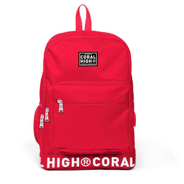 Coral High Kırmızı Nakış Logolu Dört Bölmeli USB Şarjlı Kulaklık Çıkışlı Sırt Çantası 24103 - 13