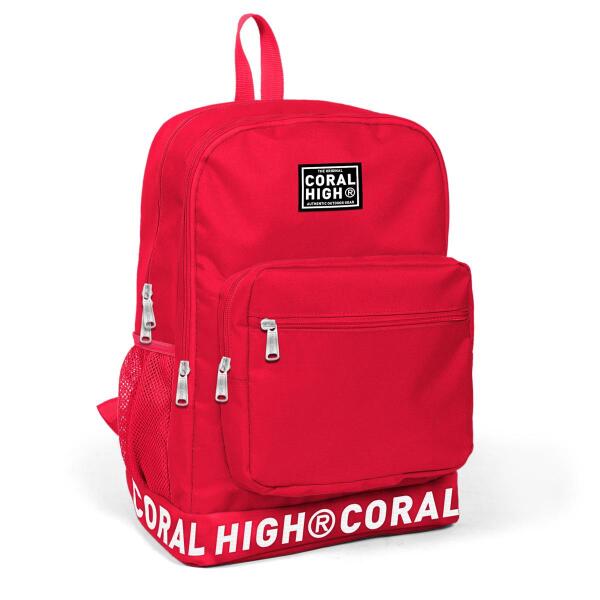 Coral High Kırmızı Nakış Logolu Dört Bölmeli USB Şarjlı Kulaklık Çıkışlı Sırt Çantası 24103 - 12