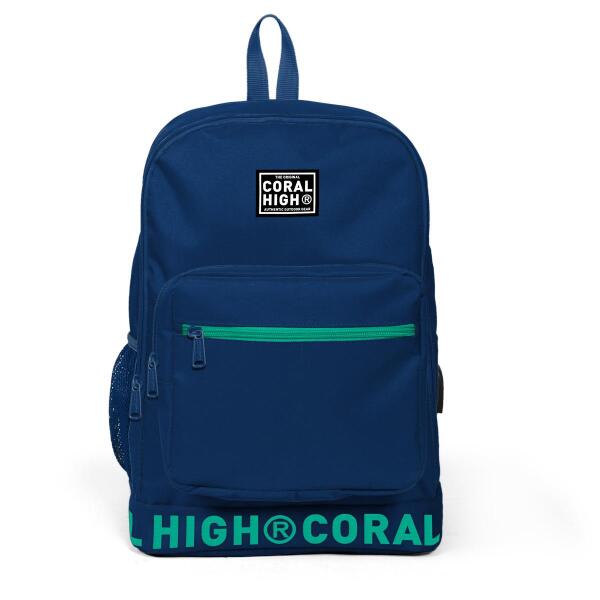 Coral High Lacivert Nakış Logolu Dört Bölmeli USB Şarjlı Kulaklık Çıkışlı Sırt Çantası 24107 - 3