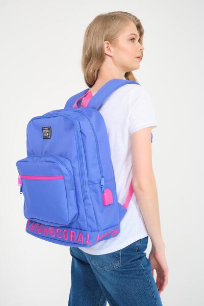 Coral High Lavanta Nakış Logolu Dört Bölmeli USB Şarjlı Kulaklık Çıkışlı Sırt Çantası 24106 - 1