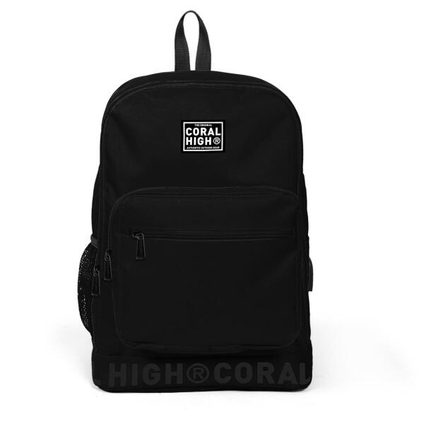 Coral High Siyah Nakış Logolu Dört Bölmeli USB Şarjlı Kulaklık Çıkışlı Sırt Çantası 24111 - 9