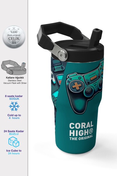 Coral High Nefti Gamer Desenli Katlanır Ağızlıklı Çelik Termos 600 ml 38924 - 1