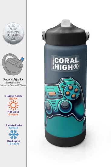 Coral High Nefti Gamer Desenli Katlanır Ağızlıklı Çelik Termos 650 ml 38388 - 1