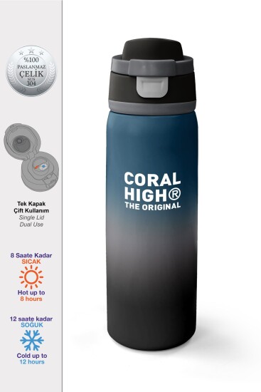 Coral High Nefti Gri Renk Geçişli Pipetli ve Direkt İçim Çelik Termos 800 ml 38531 