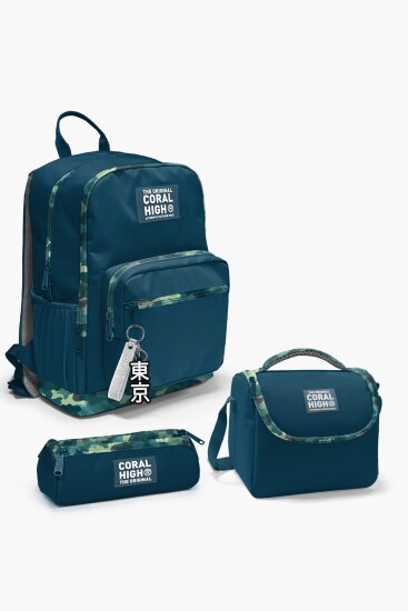 Coral High Nefti Kamuflaj Desenli 3’lü Okul Çanta Seti SET0123631 - Coral High