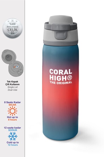 Coral High Nefti Mercan Renk Geçişli Pipetli ve Direkt İçim Çelik Termos 800 ml 38562 - 1