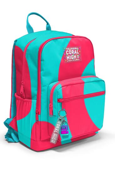 Coral High Neon Mercan Turkuaz Desenli Okul Sırt Çantası 23685 