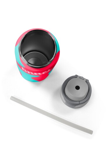 Coral High Neon Mercan Turkuaz Desenli Pipetli ve Direkt İçim Çelik Termos 800 ml 38545 - 8