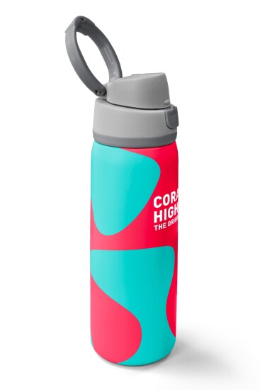Coral High Neon Mercan Turkuaz Desenli Pipetli ve Direkt İçim Çelik Termos 800 ml 38545 - 2
