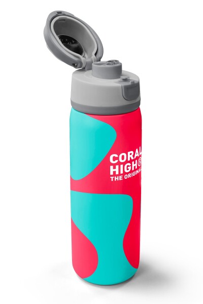 Coral High Neon Mercan Turkuaz Desenli Pipetli ve Direkt İçim Çelik Termos 800 ml 38545 - 3