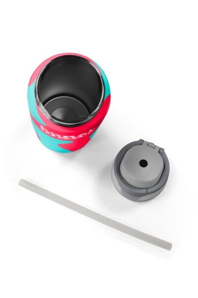 Coral High Neon Mercan Turkuaz Desenli Pipetli ve Direkt İçim Çelik Termos 800 ml 38545 - 8