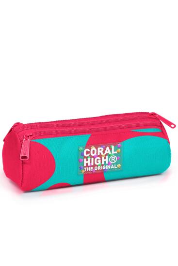 Coral High Neon Mercan Turkuaz Desenli Üç Bölmeli Kalem Çantası 11185 