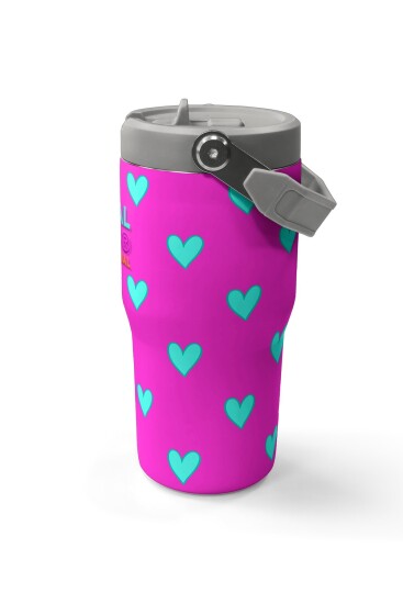 Coral High Neon Pembe Su Yeşili Kalp Desenli Katlanır Ağızlıklı Çelik Termos 600 ml 38908 - 6