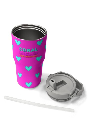 Coral High Neon Pembe Su Yeşili Kalp Desenli Katlanır Ağızlıklı Çelik Termos 600 ml 38908 - 7