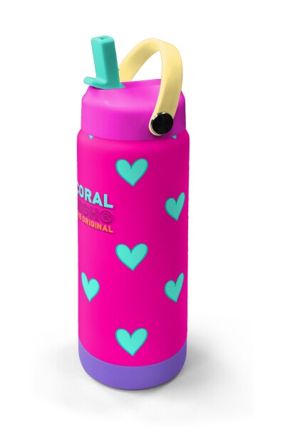 Coral High Neon Pembe Su Yeşili Kalp Katlanır Ağızlıklı Çelik Termos 650 ml 38376 - 2