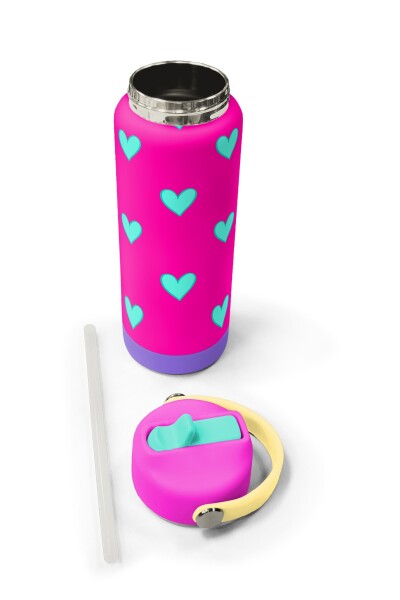 Coral High Neon Pembe Su Yeşili Kalp Katlanır Ağızlıklı Çelik Termos 650 ml 38376 - 5