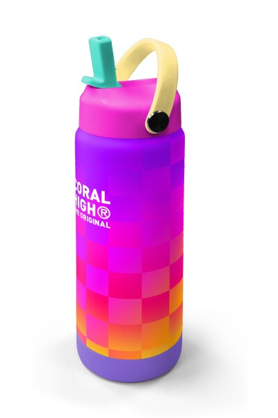 Coral High Neon Renkli Dama Desenli Katlanır Ağızlıklı Çelik Termos 650 ml 38303 - 2