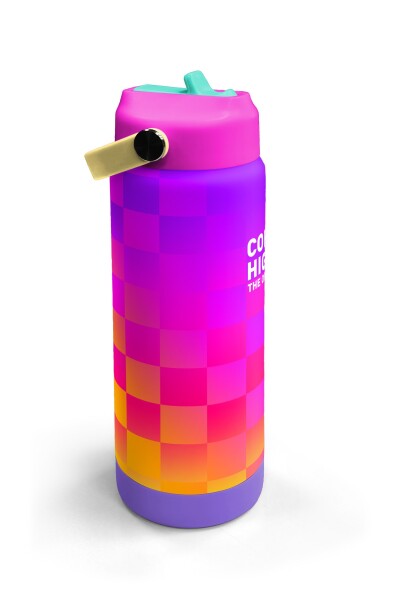 Coral High Neon Renkli Dama Desenli Katlanır Ağızlıklı Çelik Termos 650 ml 38303 - 3