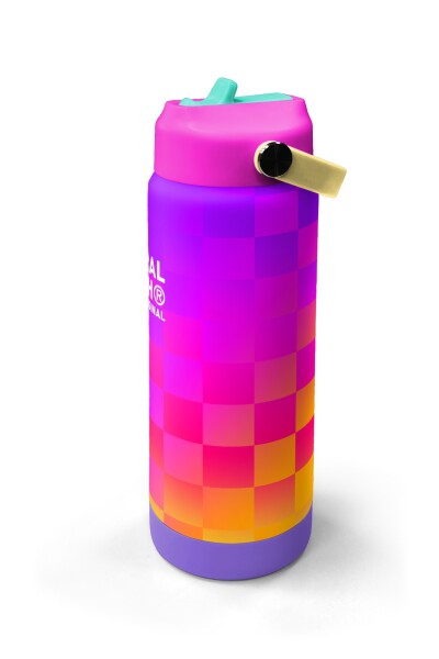 Coral High Neon Renkli Dama Desenli Katlanır Ağızlıklı Çelik Termos 650 ml 38303 - 4