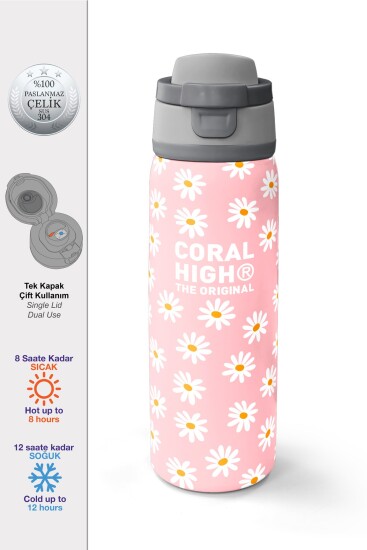 Coral High Papatya Desenli Pipetli ve Direkt İçim Çelik Termos 800 ml 38502 