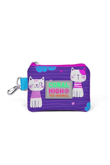 Coral High Kids Mor Pembe Kedi Desenli Bozuk Para Çantası 21714 - Coral High KIDS
