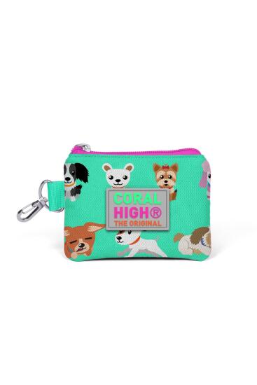 Coral High Kids Su Neon Pembe Yeşili Köpek Desenli Bozuk Para Çantası 21716 - Coral High KIDS