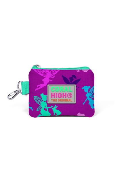 Coral High Kids Koyu Pembe Su Yeşili Peri Desenli Bozuk Para Çantası 21724 - 1