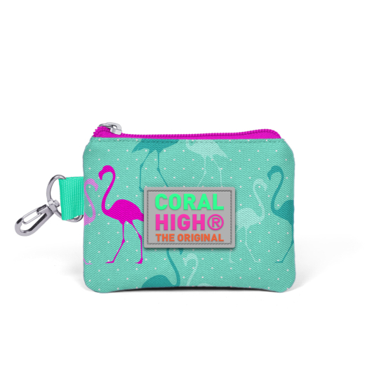 Coral High Kids Su Yeşili Neon Pembe Flamingo Desenli Bozuk Para Çantası 21725 - 1