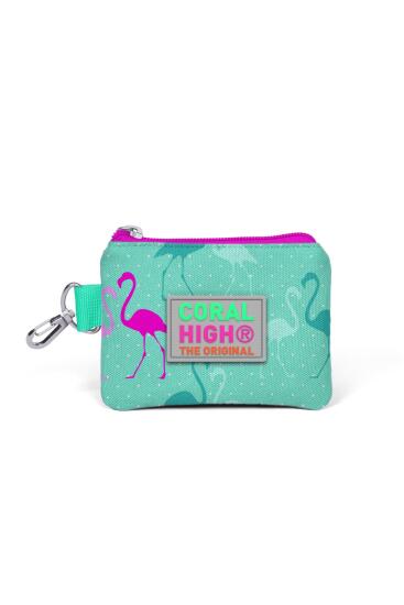 Coral High Kids Su Yeşili Neon Pembe Flamingo Desenli Bozuk Para Çantası 21725 - Coral High KIDS