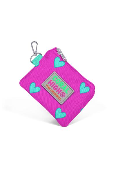 Coral High Kids Neon Pembe Su Yeşili Kalp Desenli Bozuk Para Çantası 21727 - 3