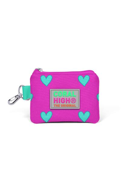 Coral High Kids Neon Pembe Su Yeşili Kalp Desenli Bozuk Para Çantası 21727 - 1