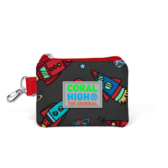 Coral High Kids Koyu Gri Kırmızı Uzay Desenli Bozuk Para Çantası 21730 
