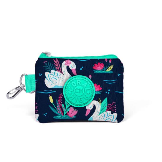 Coral High Kids Neon Mercan Lacivert Kuğu Desenli Bozuk Para Çantası 21748 