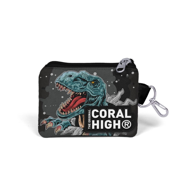 Coral High Kids Koyu Gri Siyah Dinozor Desenli Bozuk Para Çantası 21766 - 2