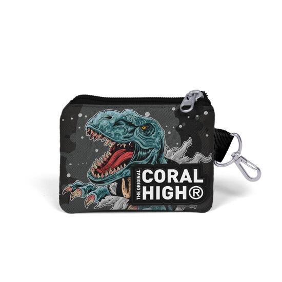 Coral High Kids Koyu Gri Siyah Dinozor Desenli Bozuk Para Çantası 21766 - 2
