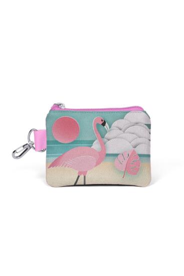 Coral High Su Yeşili Açık Pembe Flamingo Desenli Bozuk Para Çantası 21769 